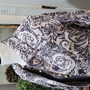 Baxter & Wells Tapestry Jacket Womens S, Black. White Stretch Paisley Floral